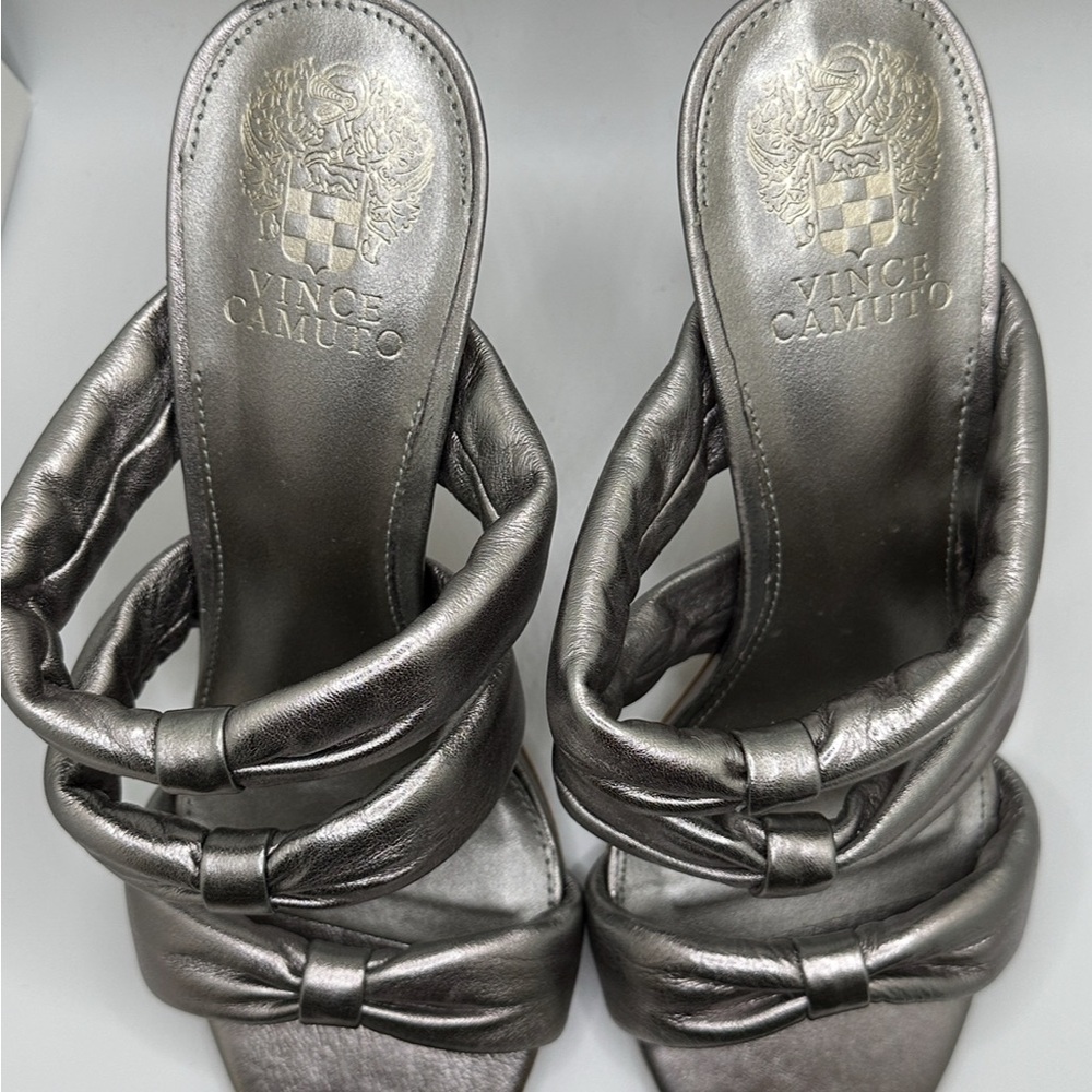 Vince Camuto Silver Leather Heels with Ruched Straps